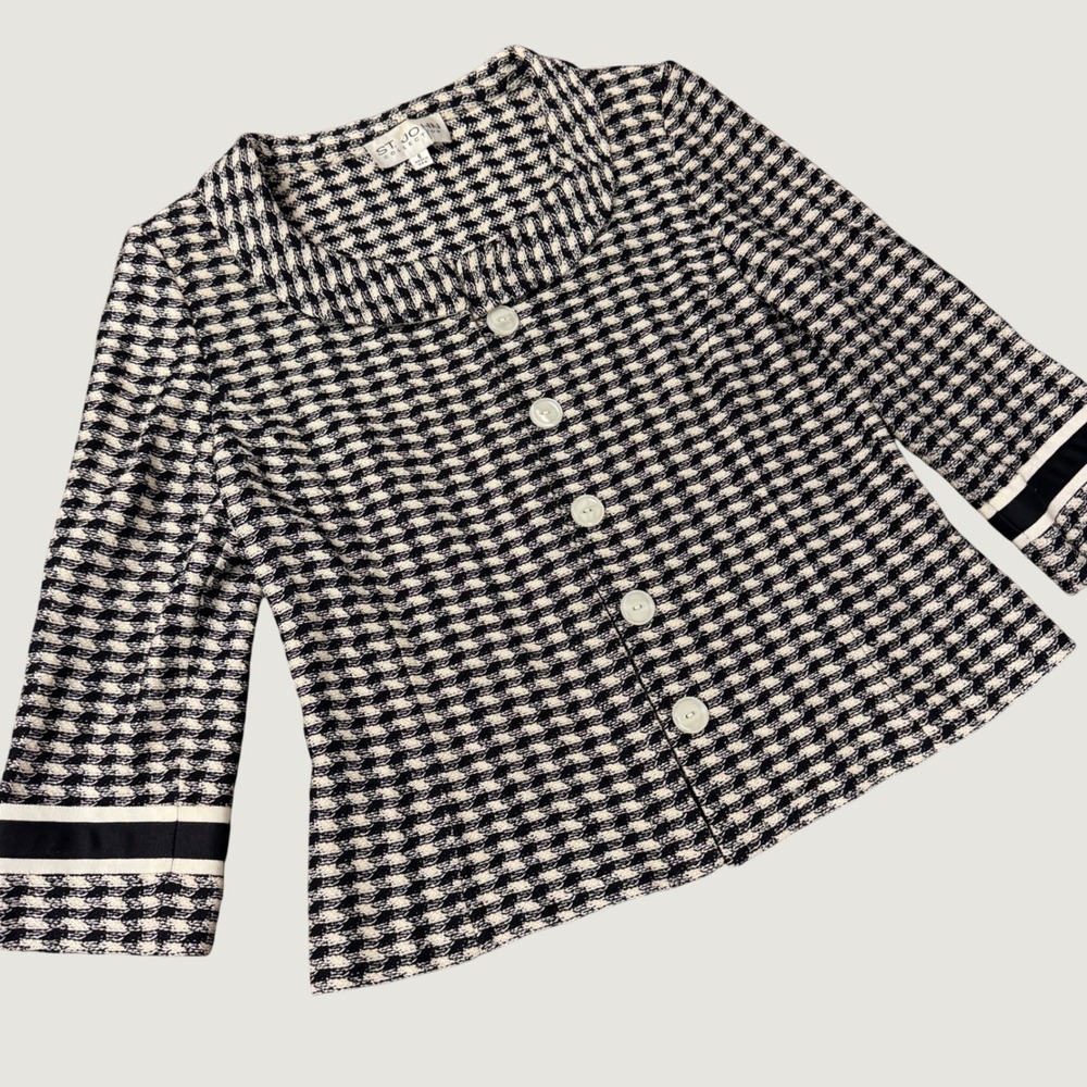 St. John Collection Houndstooth Knit Jacket Black White Size 6 Made in USA